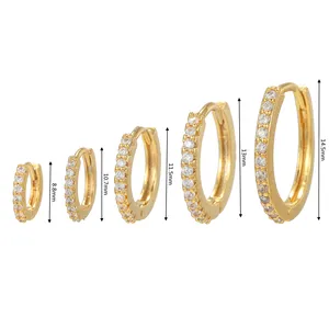 jewelry women micro pave zircon gold plated huggie earrings tarnish free 18k gold plated round shaped hoop earrings