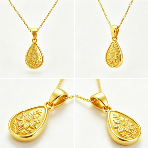 จี้รูปหยดน้ำชุบทองพร้อมลายดอกไม้แบบนูนสำหรับเป็นของขวัญแต่งงาน - Product Image 5