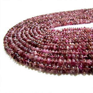 Perles de tourmaline rose naturelle 3-4 mm, forme ronde, lisses, en forme de bouton, pierres précieuses, brin de 13 pouces de long - Product Image 1