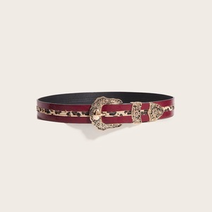 <span class=keywords><strong>Cintura</strong></span> Vintage da <span class=keywords><strong>Donna</strong></span> Stile Hip-hop YK2 Punk in PU <span class=keywords><strong>Bordeaux</strong></span> con Patchwork Leopardato e Fibbia Floreale in Metallo per Jeans e Abiti - Product Image 1