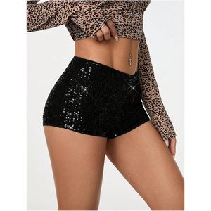 FOXA <b>Women's</b> <b>Sequin</b> <b>Shorts</b> High Waist Black Sparkly Party Hot Pants - Product Image 3