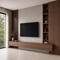 Meuble TV moderne en bois sur mesure avec console murale flottante et étagères intégrées pour projets de salons de luxe