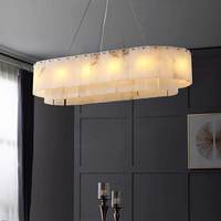 Suspension LED Cercle de Luxe Pendentif en Pierre Naturelle Suspension Lustre en Marbre Albâtre Suspension