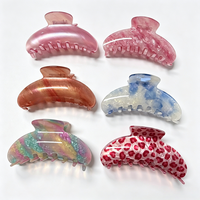 Pince à cheveux Fanxing personnalisée en acétate de cellulose, motif marbré semi-circulaire, pince requin irisée, luxe, vente en gros, usage quotidien