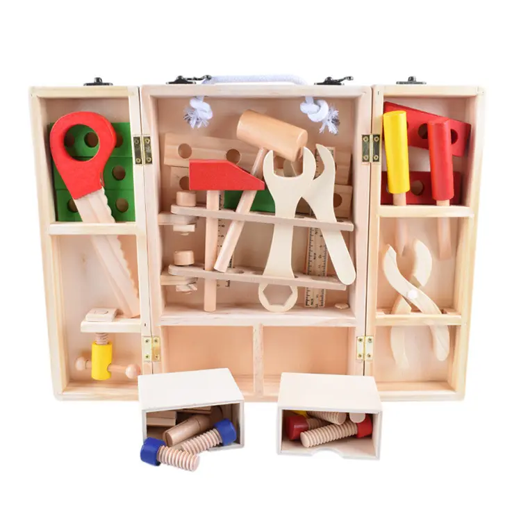 Wooden intelligence montessori furniture wooden Repair tools craft toys foldable wood Repair tools kit for toddlers