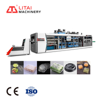Volledig automatische vierstationse machine voor het maken van plastic voedselafdekkingen en blisterverpakkingen onder vacuüm, geschikt voor PS, PP, PVC, PLA en PET.