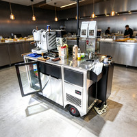 Station de café mobile en acier inoxydable 304 avec évier, réfrigérateur à glace et éclairage LED pour marché extérieur