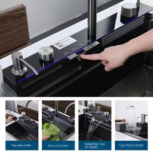 Popolare Lavello da <span class=keywords><strong>Cucina</strong></span> Grande a <span class=keywords><strong>Vasca</strong></span> Singola Multifunzione, Antigraffio, con Display Digitale a LED, in Acciaio Inossidabile 304, con Cascata - Product Image 5