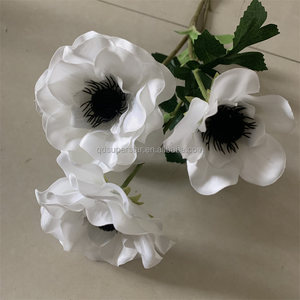 Anémona de seda de alta calidad, flores artificiales de 3 cabezas, flores artificiales de anémona para boda, flores artificiales blancas, venta al por mayor - Product Image 3