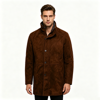 Manteau long en faux daim de qualité supérieure pour homme, doublure Sherpa, col montant, fermeture à double zip et boutons, veste chaude décontractée et élégante pour le travail