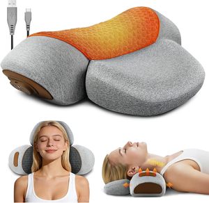 USB Powered Cervical Traction <b>Pillow</b> Vibration Massage Hot Compress Ergonomic <b>Neck</b> <b>Support</b> Heated Massager for Home Office Use - Product Image 1