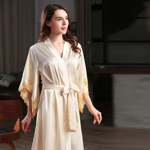 Bata de novia de seda 100% dorada clara <span class=keywords><strong>para</strong></span> mujer, vestido de boda bordado de encaje de lujo, Sexy Floral de talla grande <span class=keywords><strong>para</strong></span> <span class=keywords><strong>matrimonio</strong></span> de verano - Product Image 2