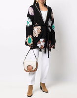Pakaian Wanita Musim Dingin Kustom Sweater Bunga Jumper Leher V Kardigan Rajut Longgar
