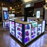 Kiosque complet pour accessoires de téléphonie mobile avec vitrines LED intégrées et module de caisse enregistreuse
