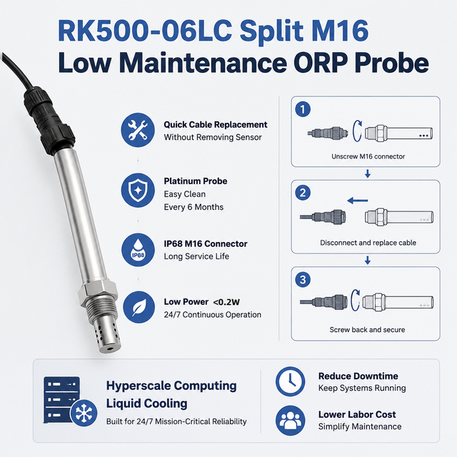 Modular Liquid Cooling ORP Probe with Remote Transmitter Installation for AI Data Center Coolant Health Monitoring