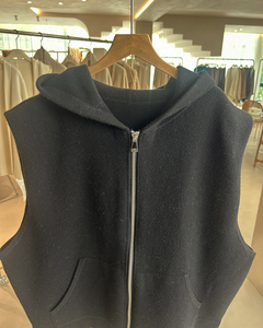 Stylish <b>Black</b> Sleeveless Hooded <b>Vest</b> with Front Logo for Casual Outfits - Product Image 3