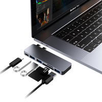 Hub USB Type-C 6-in-1 Laris untuk Laptop Macbook, Splitter USB3.0, Pembaca Kartu SD TF, Pengisian Daya PD 100W, Hub Thunderbolt3