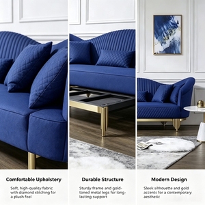 Juego de Sofás de Piel Sintética de Diseño Contemporáneo en Dos Tonos Beige y Naranja, con Reposabrazos Acolchados, Estructura Dorada, Impermeable y Ecológico - Product Image 5