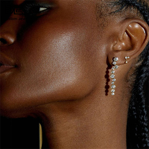 Bông tai nữ thời trang dáng dài bất quy tắc, bạc S925 mạ vàng 18K, zircon CZ cao cấp - Product Image 1