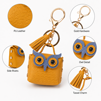 Schattig lederen uil portemonnee sleutelhanger mini dieren PU portemonnee kwast tas charme hanger sleutelring cadeau voor auto tassen RTS