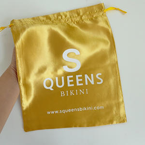Premium Gold Satin Pouches - Custom White Printed Drawstring <b>Bags</b> for Apparel & Gift Branding - Product Image 1