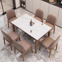 Ensemble Table à Manger et Chaises Scandinave de Luxe Moderne Rectangulaire en Marbre et Bois Massif 4 6 Places, Tables de Cuisine Meubles Design Style Ferme
