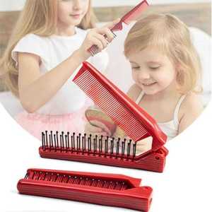 Peigne pliant pour enfants et filles, petite brosse à cheveux portable de voyage avec design pliable, en résine plastique rouge - Product Image 1