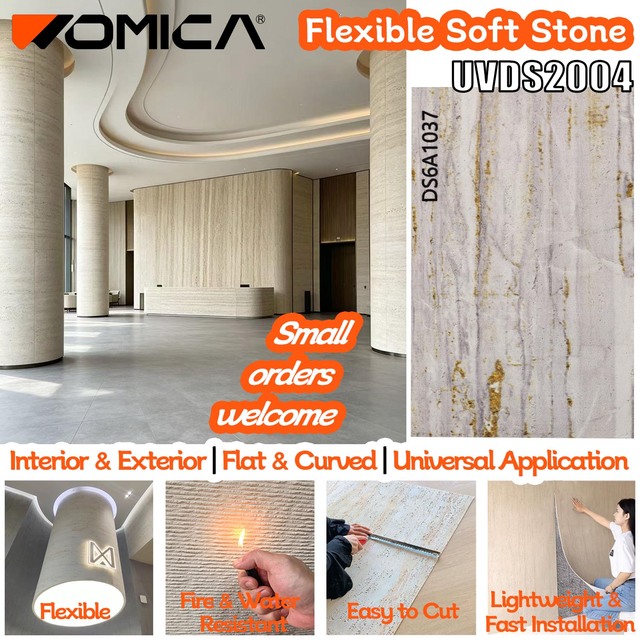 Womica Soft Flexible Travertine UV Print Wall Panel Fireproof Moisture Proof Home Commercial Decoration