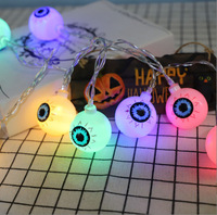 Lampu Tali LED Halloween Bentuk Labu, Lampu Peri Bola Mata Tengkorak Bertenaga Baterai, Dekorasi Pesta, Kalung