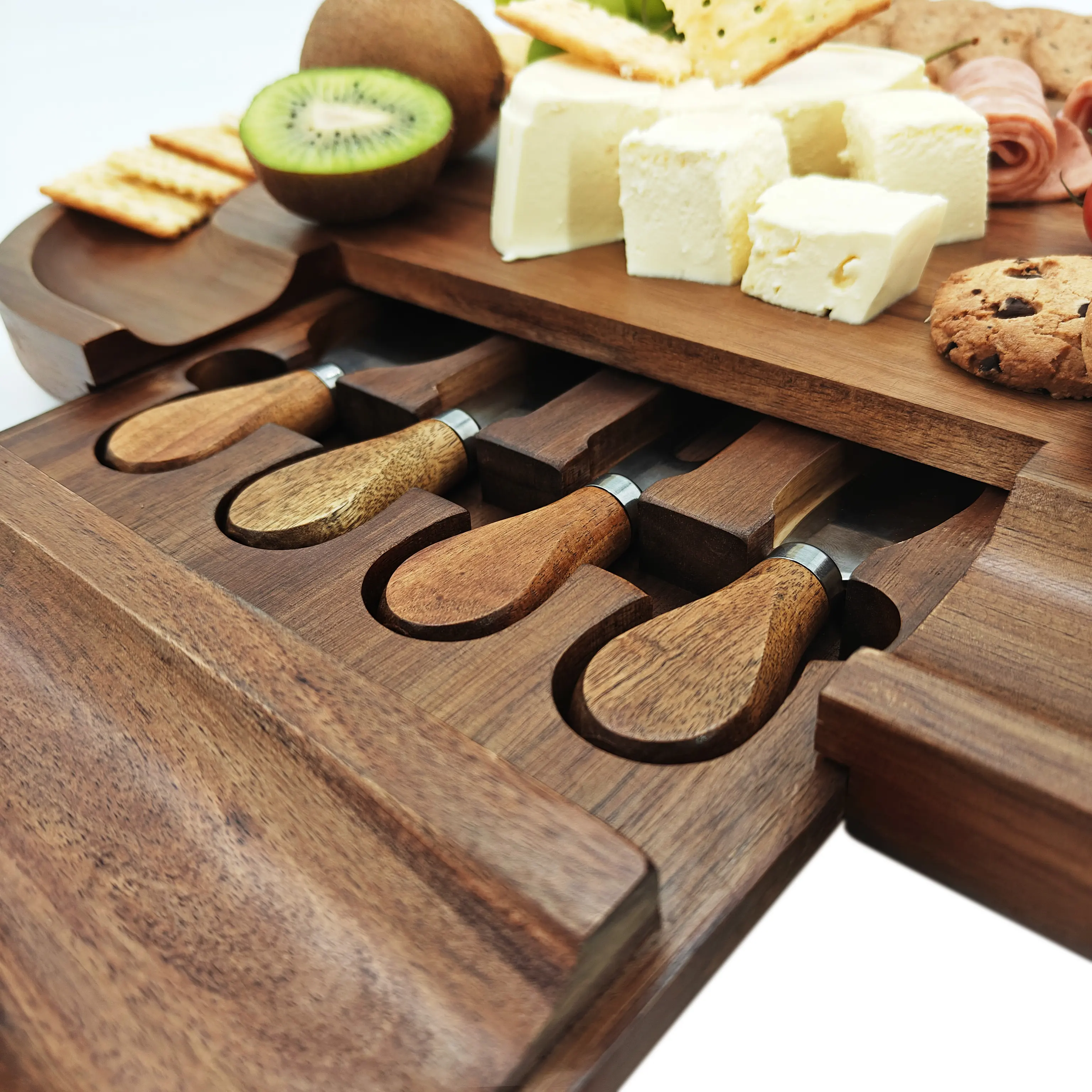 Bordo di formaggio di legno di lusso e coltello Set di formaggio di bambù grande tavola di formaggio di legno