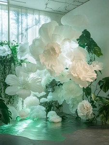 ZA-035 hoa khổng lồ cài đặt hoa nước siêu thực tế và lá bối cảnh cho một sự kiện đám cưới trình diễn thời trang - Product Image 4