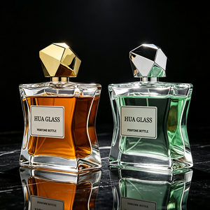 Nouvelle conception <span class=keywords><strong>de</strong></span> flacon <span class=keywords><strong>de</strong></span> <span class=keywords><strong>parfum</strong></span> vide irrégulier et plat, transparent, 15 ml, 50 ml, 100 ml, personnalisé, artistique, avec couvercle en verre doré, argenté ou blanc - Product Image 2