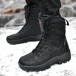 Botas de entrenamiento para hombre de alta calidad, botas de senderismo para deportes al aire libre, botas de nieve de cuero antideslizantes de caña alta, zapatos de seguridad para caminar. - Product Image 1