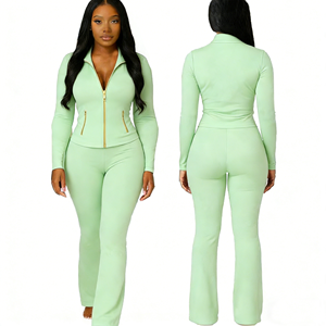 أطقم تمارين رياضية نسائية للربيع بالجملة، سترة رياضية عالية المرونة وقابلة للتنفس مع بنطلون يوجا، ملابس رياضية نشطة من الشركة المصنعة - Product Image 2