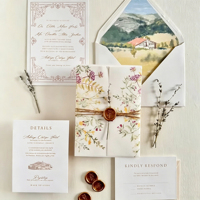 Juego de Invitaciones de Boda de Lujo con Impresión Tipográfica, Logotipo Personalizado, Cartulina de Alta Gama, Impresión Digital, Sobres con Relieve, Tarjetas RSVP, Papel