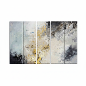 Gray and Gold Art Deco Plaster Art Modern Printed Panel <b>Canvas</b> <b>Wall</b> Hanging SET of 5 <b>CANVAS</b> - Product Image 2