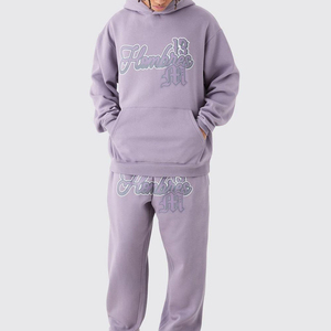 Conjunto de Sudadera con Capucha de Forro Polar Lavanda para Hombre, Talla Grande, Estilo Casual para Otoño, con Bolsillo, Corte Regular - Product Image 1