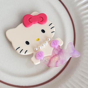 QianJin carino Hello Kitty Design molletta per capelli da ragazza pratico a forma di sirena con perle accessorio per capelli realizzato in acetato - Product Image 6