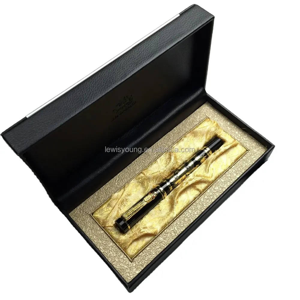 Chinese dragon heavy metal pen gold black silver custom laser logo fountain ballpoint gel pen gift set with case