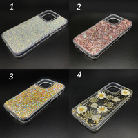 Coque arrière blindée à paillettes pour iPhone 13 Mini Pro Max, avec des fleurs séchées, couverture complète antichoc, colle artisanat
