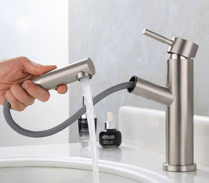 Grifo extraíble monomando para lavabo de acero inoxidable 304, acabado níquel cepillado, para agua fría y caliente, venta al por mayor de fábrica - Product Image 4