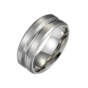 Moda PVD chapado negro carburo de tungsteno alianzas de boda anillo de carburo de tungsteno para hombres 8mm ranura Central