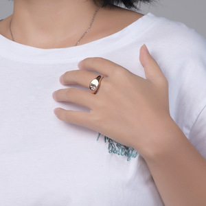 Simple, elegant, and unique polished diamond-encrusted women's fashion <b>titanium</b> steel <b>ring</b> with 18K gold plating for proposals a - Product Image 4