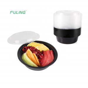 Taizhou Fuling manufacturer black plastic 1 compartment round food prep storage bento boxes with clear vented lid