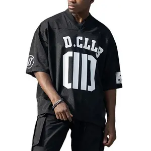 Kaus gym pria, Streetwear ukuran besar kaus olahraga cepat kering bersirkulasi udara logo kustom cetak kaus leher V