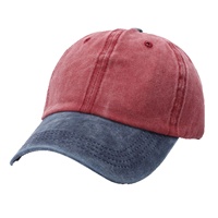 Gorra de Béisbol de 6 Paneles en Mezclilla con Bloques de Color, Logotipo Personalizado Bordado, Estilo Desgastado, 100% Algodón, Unisex, para las Cuatro Estaciones