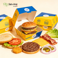 Caja para Hamburguesas Personalizada al por Mayor, de Cartón Resistente a la Grasa, Desechable, de Grado Alimenticio, para Comida para Llevar, Impresa con el Logotipo del Restaurante