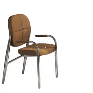 创意轻奢华高端设计师别墅餐厅扶手棕色皮革不锈钢靠背餐椅