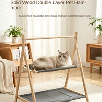 Lit hamac pour chat en bois massif à double niveau, respirant, suspendu, en toile, pour le repos et le sommeil des chats