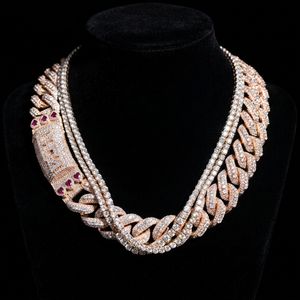 สร้อยคอเงินแท้ 925 ประดับโมอิสซาไนต์ แบบ Cuban Link พร้อมจี้หัวเข็มขัดสั่งทำพิเศษ สไตล์ฮิปฮอป ประดับเพชรแบบ Channel Set ได้รับการรับรองจาก GRA สำหรับทั้งชายและหญิง - Product Image 6